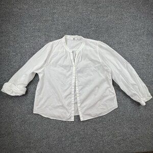 Uniqlo White Cotton Blouse Shirt Women’s Size L Long Sleeve Band Collar Pleated